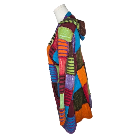 Boho Patchwork Hoodie Jacket Colorful Cotton Zip Up Handmade Nepal S/M Festival - Picture 6 of 9